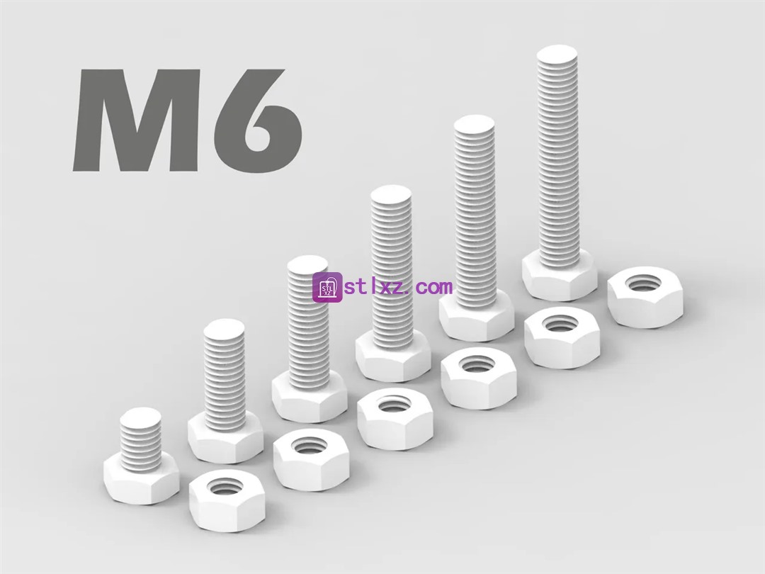 M6 螺栓和螺母-STL下载网_3D打印模型网_3D模型库_3D打印模型素材